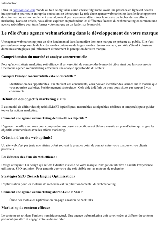 Le rôle d'une agence webmarketing dans le développement de votre marque