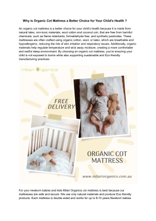 Why is Organic Cot Mattress a Better Choice for Your Child’s Health ?