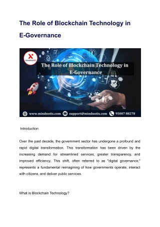 The Role of Blockchain Technology in E-Governance