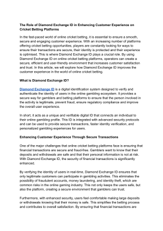 The Role of Diamond Exchange ID in Enhancing Customer Experience on Cricket Betting Platforms