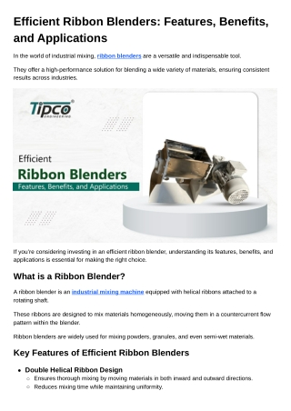 Efficient Ribbon Blenders Features, Benefits, and Applications