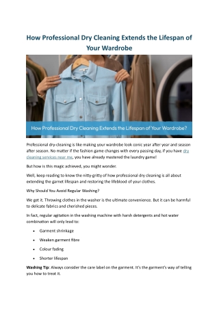 How Professional Dry Cleaning Extends the Lifespan of Your Wardrobe