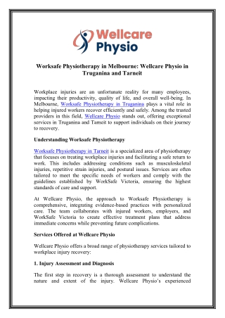 Explore Worksafe Physiotherapy Services - Wellcare Physio