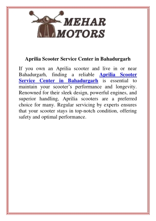 Aprilia Scooter Service Center in Bahadurgarh