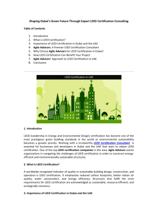 Shaping Dubai’s Green Future Through Expert LEED Certification Consulting