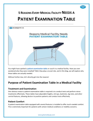 5 Reasons Every Medical Facility Needs a Patient Examination Table