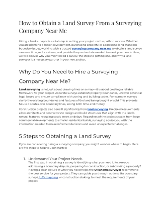 How to Obtain a Land Survey From a Surveying Company Near Me