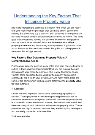 Understanding the Key Factors That Influence Property Value