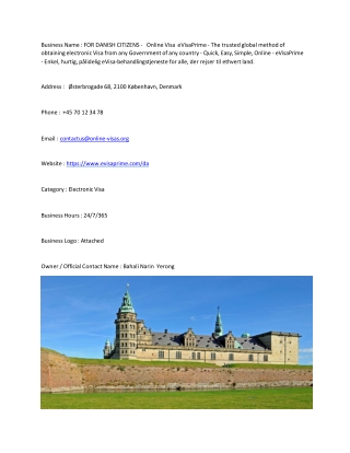 OR DANISH CITIZENS -   Online Visa  eVisaPrime - The trusted global method of ob