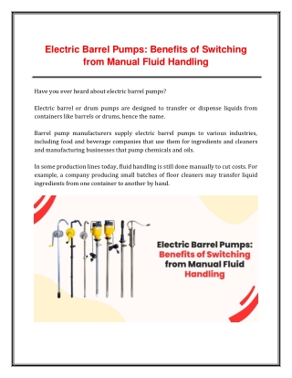 Electric Barrel Pumps: Benefits of Switching from Manual Fluid Handling