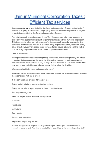 Jaipur Municipal Corporation Taxes: Comprehensive Guide to Efficient Tax Service