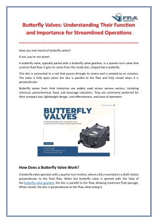 Understanding the Functions and Importance of Butterfly Valves