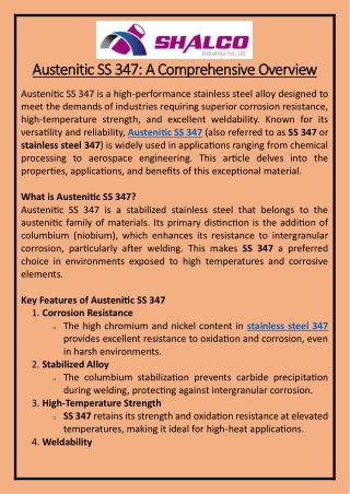 Austenitic SS 347: A Comprehensive Overview