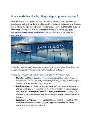 How can define the San Diego airport phone number