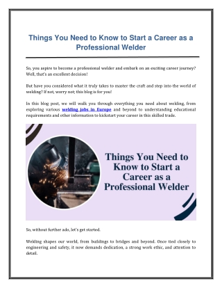 Things You Need to Know to Start a Career as a Professional Welder