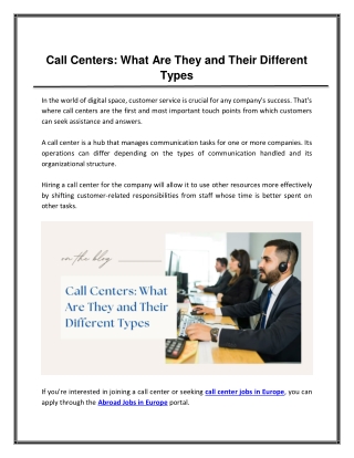 Call Centers What Are They and Their Different Types