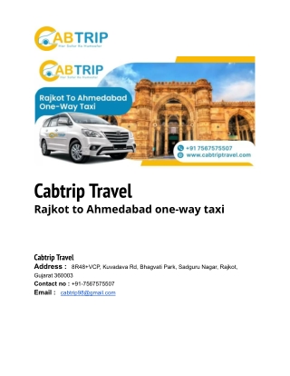 Rajkot to Ahmedabad one-way taxi