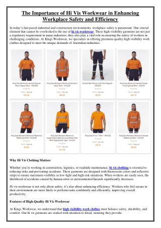 The Importance of Hi Vis Workwear in Enhancing Workplace Safety and Efficiency