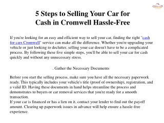 5 Steps to Selling Your Car for Cash in Cromwell Hassle-Free