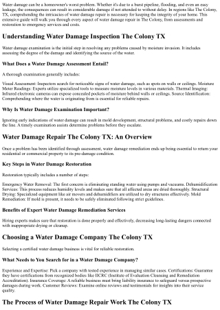 Comprehensive Guide to Water Damage Repair in The Colony TX