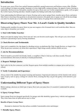 Discovering Epoxy Floors Near Me: A Local's Guide to Quality Installers