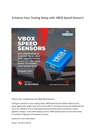 Enhance Your Testing Setup with VBOX Speed Sensors