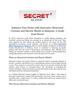 Automation Curtain System Supplier Malaysia
