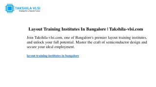 Layout Training Institutes In Bangalore  Takshila-vlsi.com