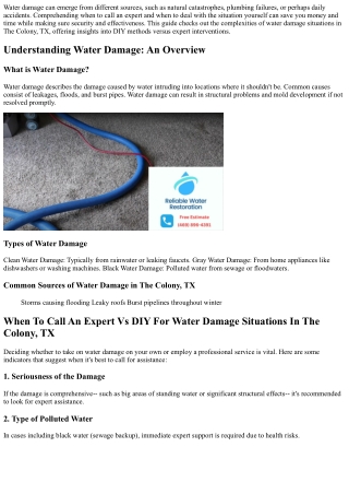 When To Call A Professional Vs DIY For Water Damage Situations In THe colony, Tx
