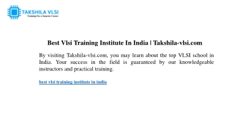 Best Vlsi Training Institute In India Takshila-vlsi.com