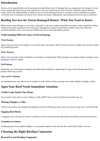 Roofing Services for Storm-Damaged Homes: What You Need to Know