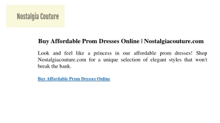 Buy Affordable Prom Dresses Online Nostalgiacouture.com