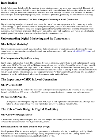 From Clicks to Customers: The Role of Digital Marketing in Lead Generation