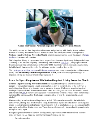 Corey Eschweiler: National Impaired Driving Prevention Month