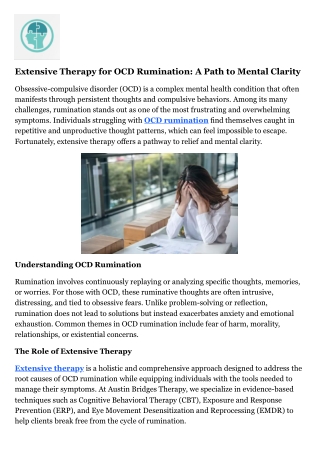 Extensive Therapy for OCD Rumination A Path to Mental Clarity