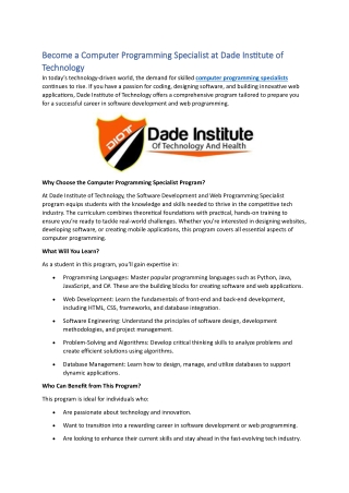 Become a Computer Programming Specialist at Dade Institute of  Technology