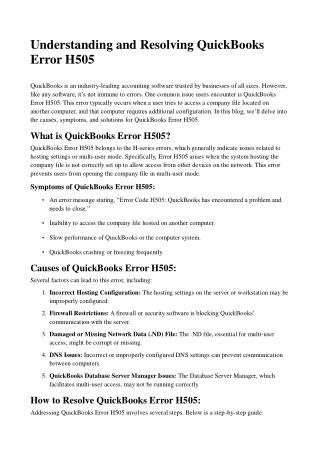 Fix QuickBooks Error H505: Easy Troubleshooting Steps