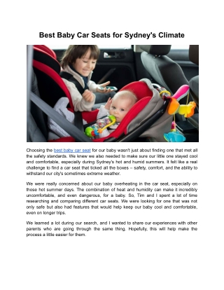 Best Baby Car Seats for Sydney's Climate