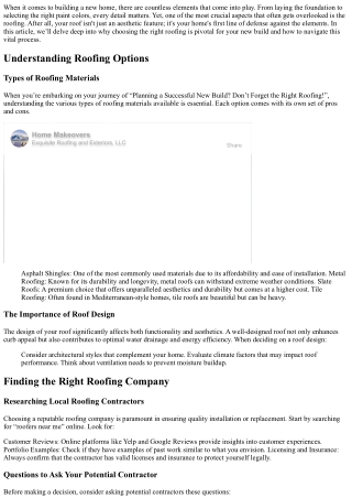 “Planning a Successful New Build? Don’t Forget the Right Roofing!”