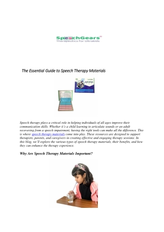 Top-Quality Speech Therapy Materials for Effective Results