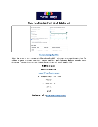 Name matching algorithm | Match Data Pro LLC