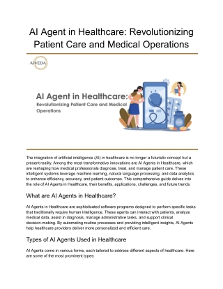 AI Agent in Healthcare_ Revolutionizing Patient Care and Medical Operations