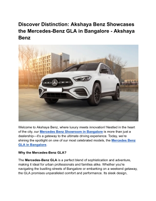 Discover Distinction_ Akshaya Benz Showcases the Mercedes-Benz GLA in Bangalore - Akshaya Benz