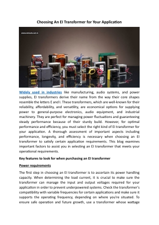 Choosing An EI Transformer For Your Application