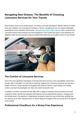 Navigating New Orleans The Benefits of Choosing Limousine Services for Your Travels
