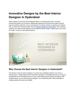 Innovative Designs by the Best Interior Designer in Hyderabad