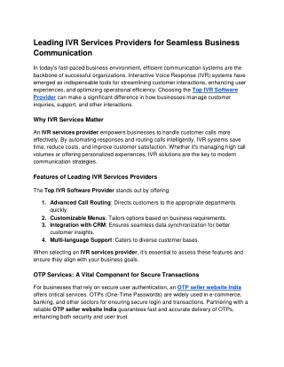 Leading IVR Services Providers for Seamless Business Communication