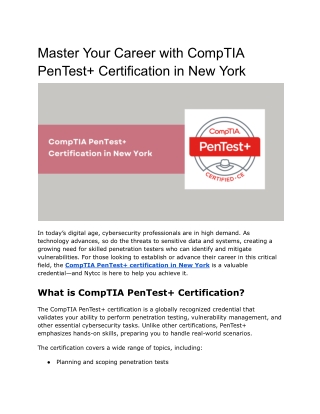 Master Your Career with CompTIA PenTest  Certification in New York