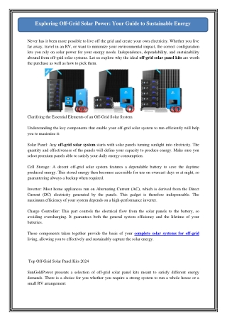 Exploring Off-Grid Solar Power: Your Guide to Sustainable Energy