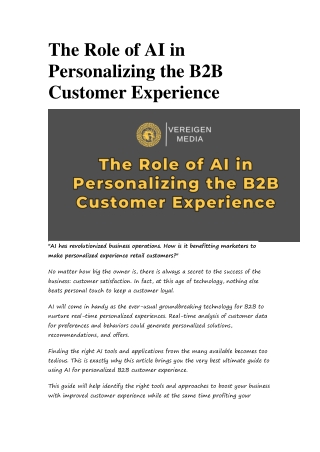 The Role of AI in Personalizing the B2B Customer Experience